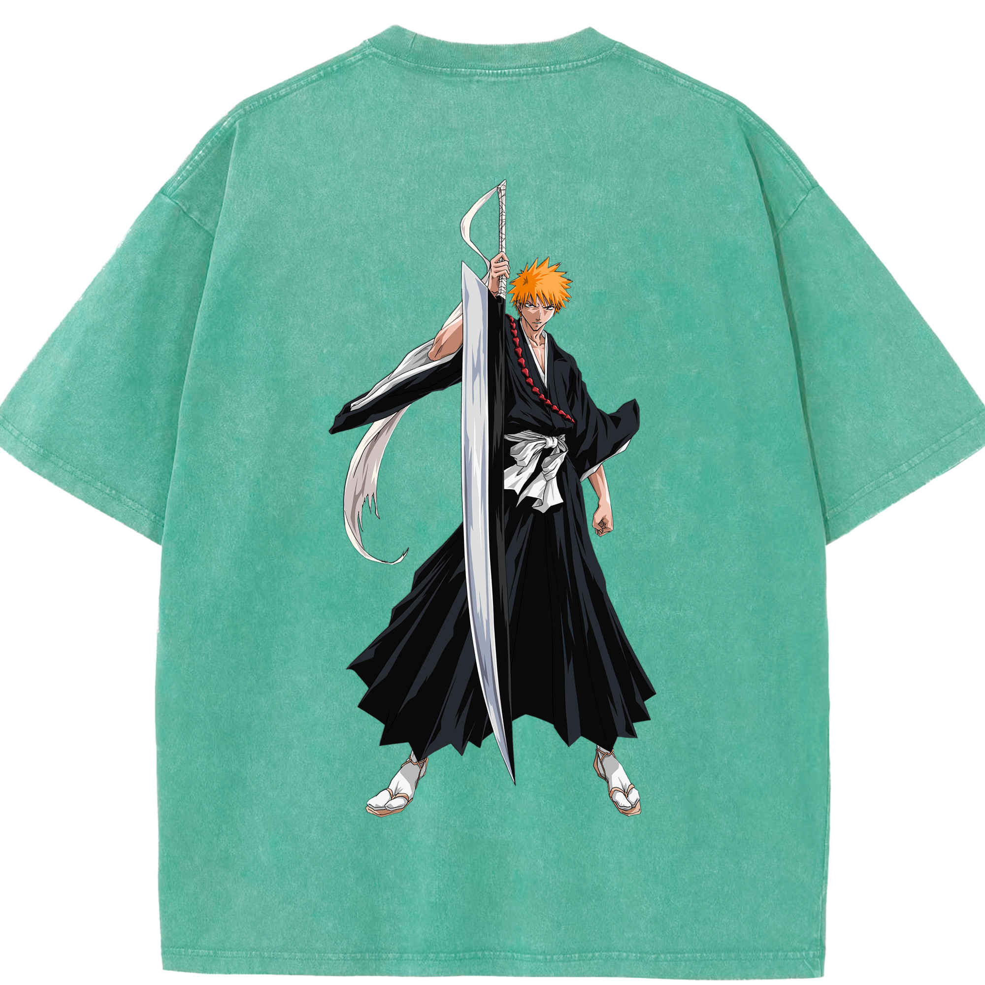 （画像用） ブリーチ 黒崎一護（くろさき いちご）BLEACH Kurosaki Ichigo 綿100% ヴィンテージ風 半袖Tシャツ（背面プリント）